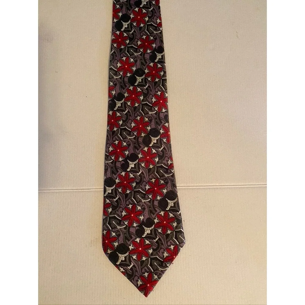 Gold City Handmade Silk Tie Red Grey Floral Geometric Abstract Pattern Necktie